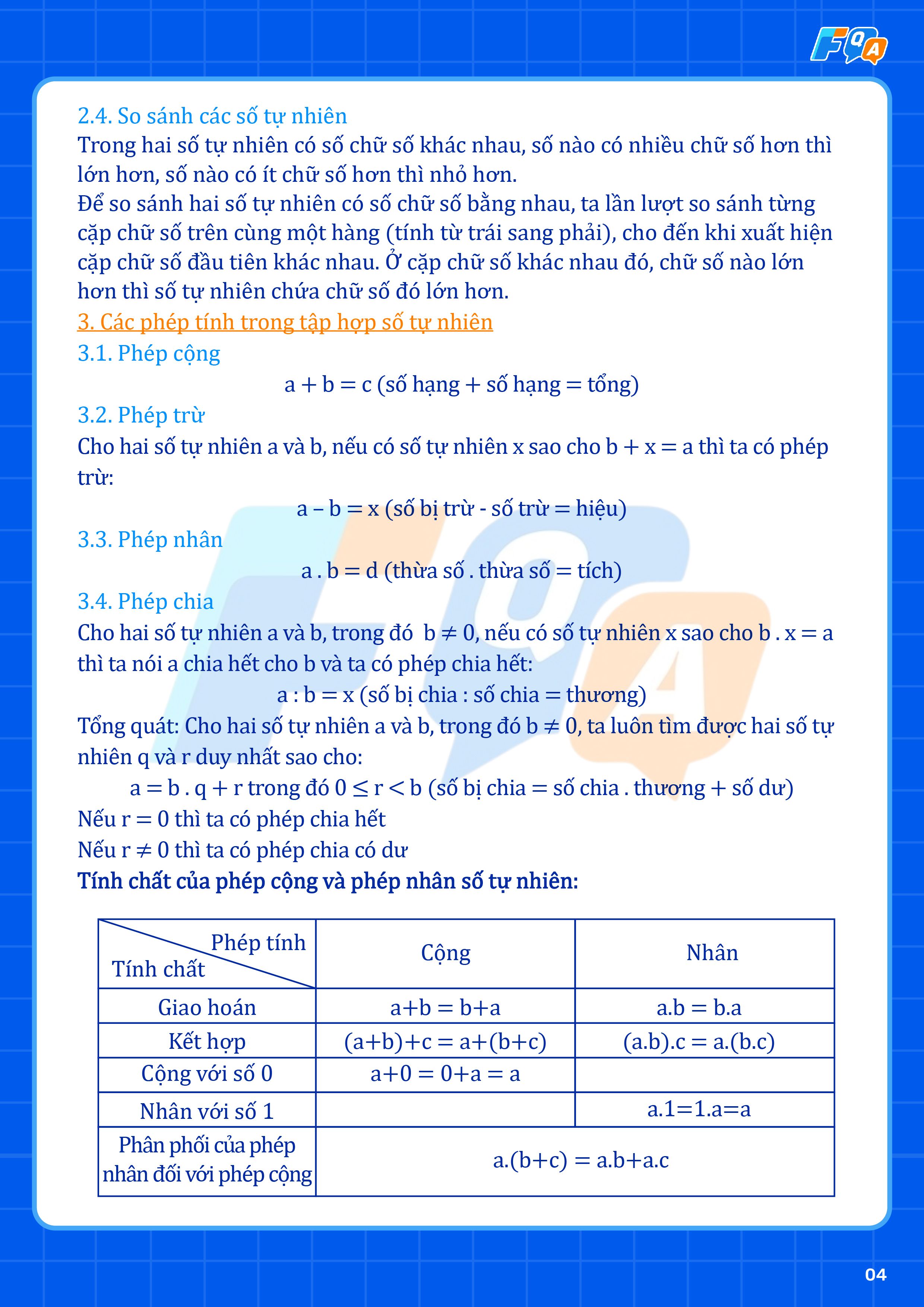 các phép tính với số tự nhiên