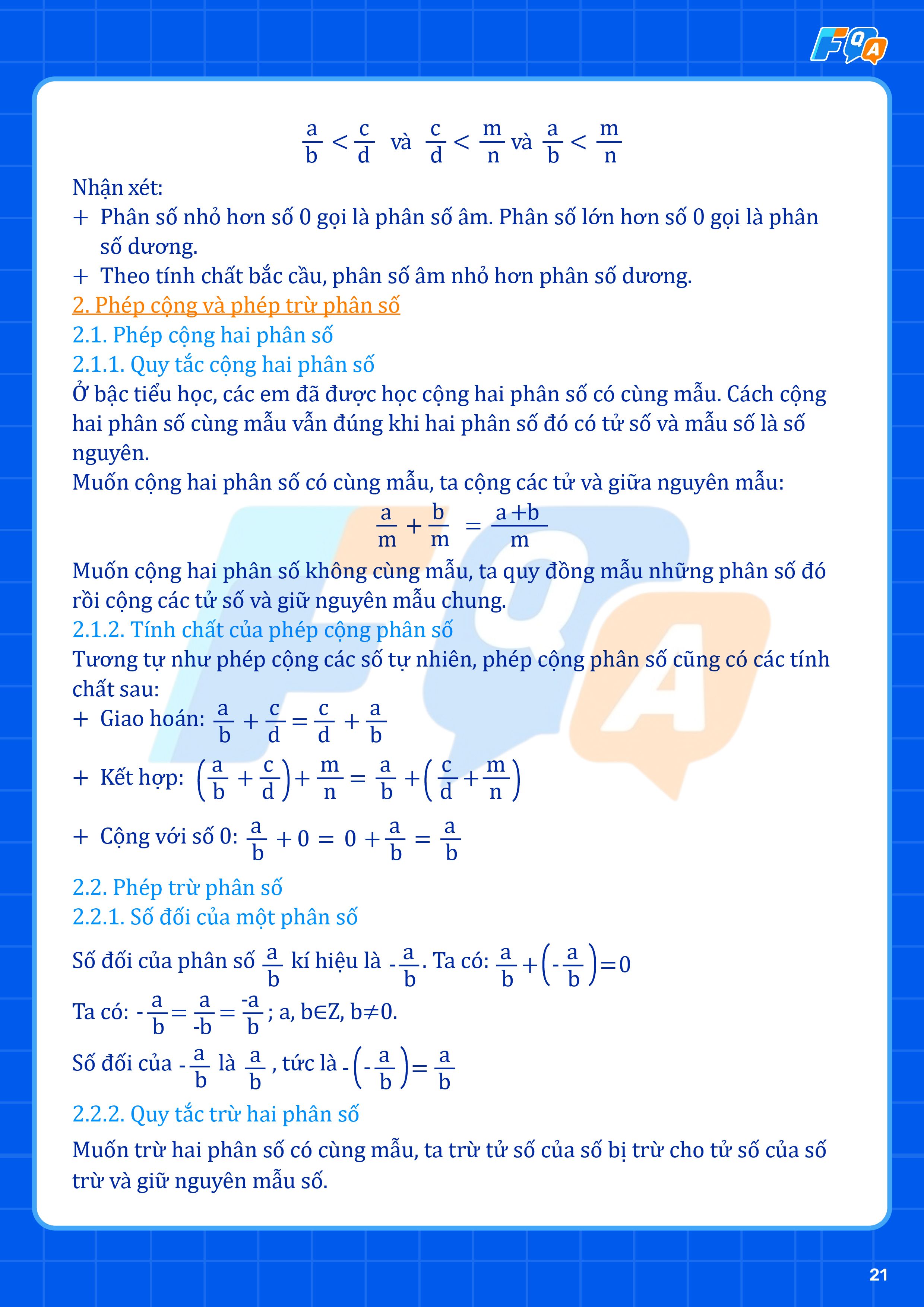 các phép tính với phân số